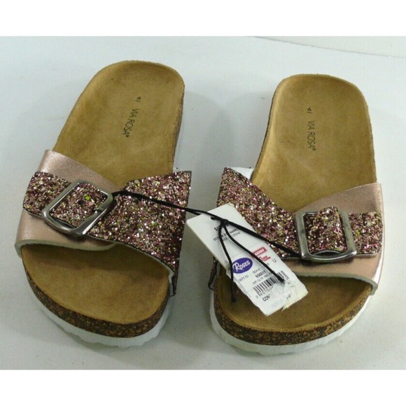 NWT Via Rosa Women's Footbed slide Sandals Size 6 Rose gold bling buckle slip on - Picture 1 of 7